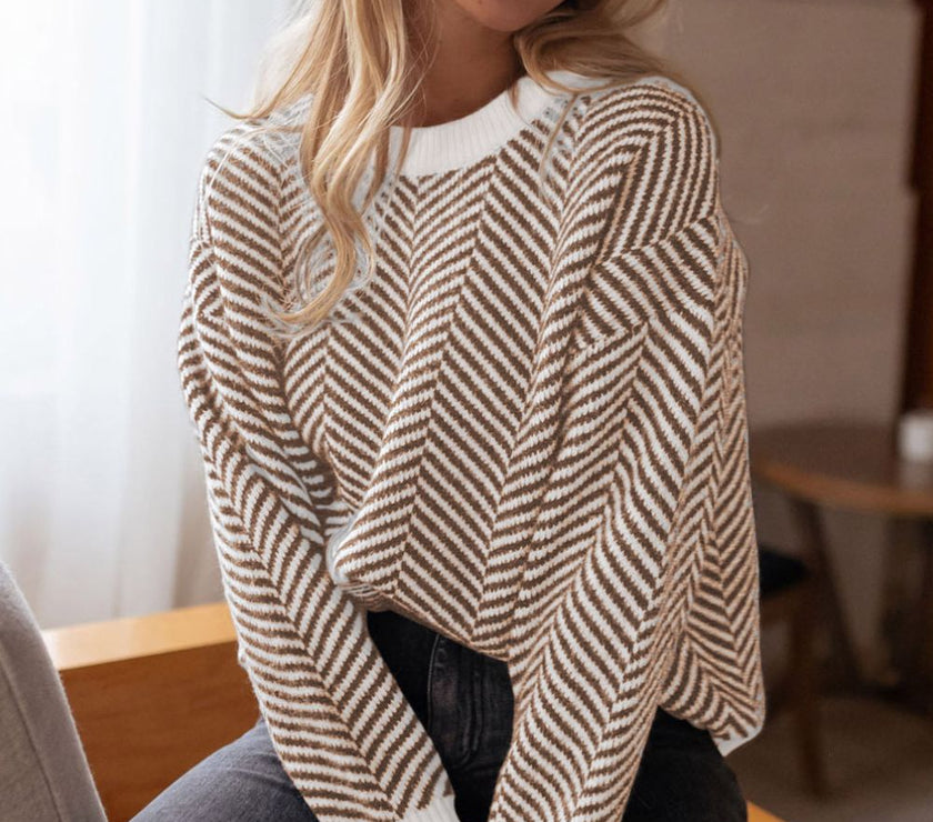 Striped Round Neck Long Sleeve Sweater