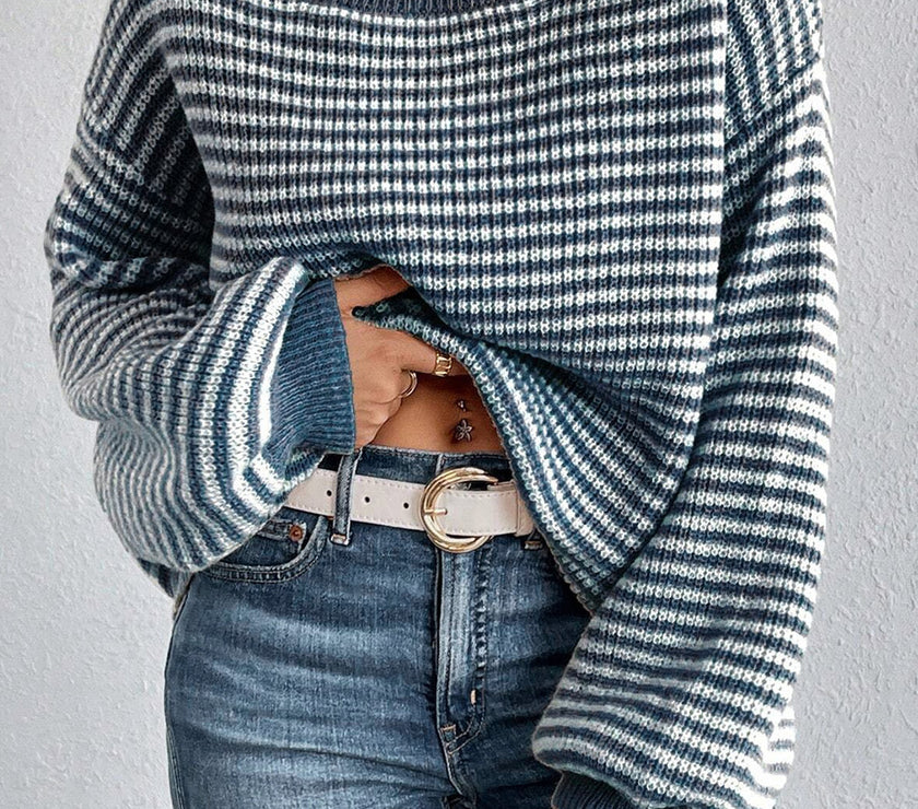 Striped Boat Neck Long Sleeve Sweater