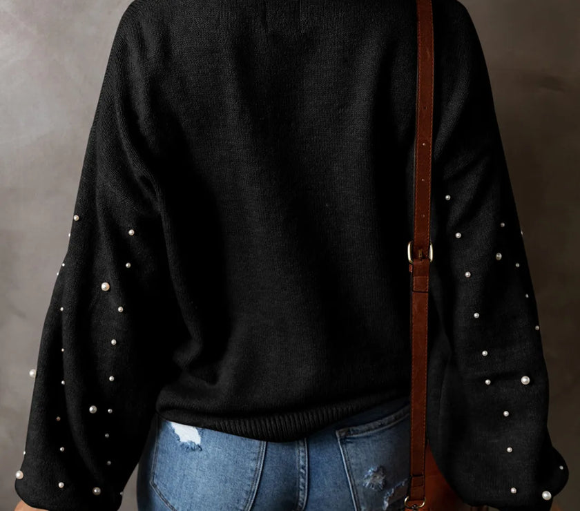 Pearl Detail Round Neck Long Sleeve Sweater