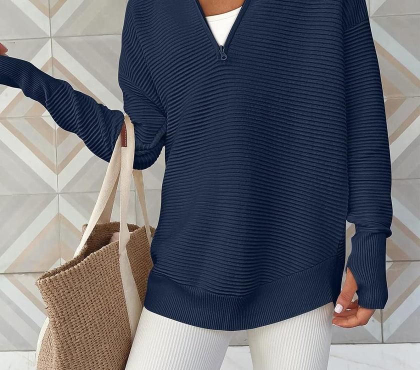 Half Zip Long Sleeve Knit Top
