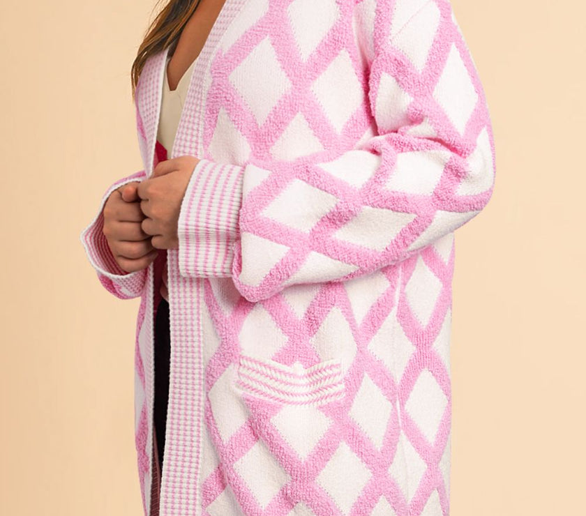 Geometric Open Front Long Sleeve Cardigan