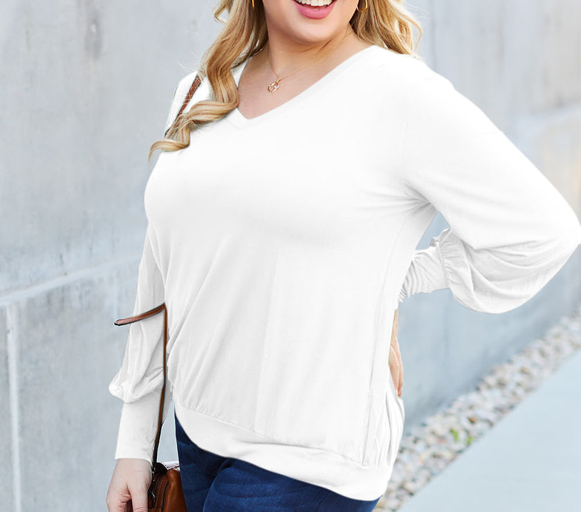 Basic Bae Full Size V-Neck Lantern Sleeve Top