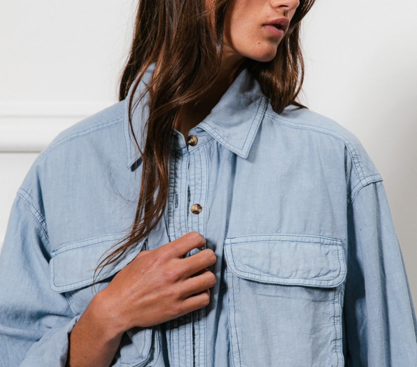 BiBi Button Down Stitch Detail Shirt with Chest Pockets