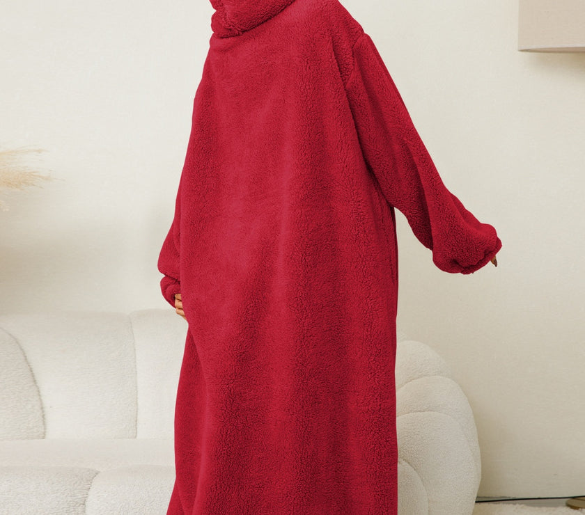 Pocketed Contrast Long Sleeve Hooded Lounge Dress