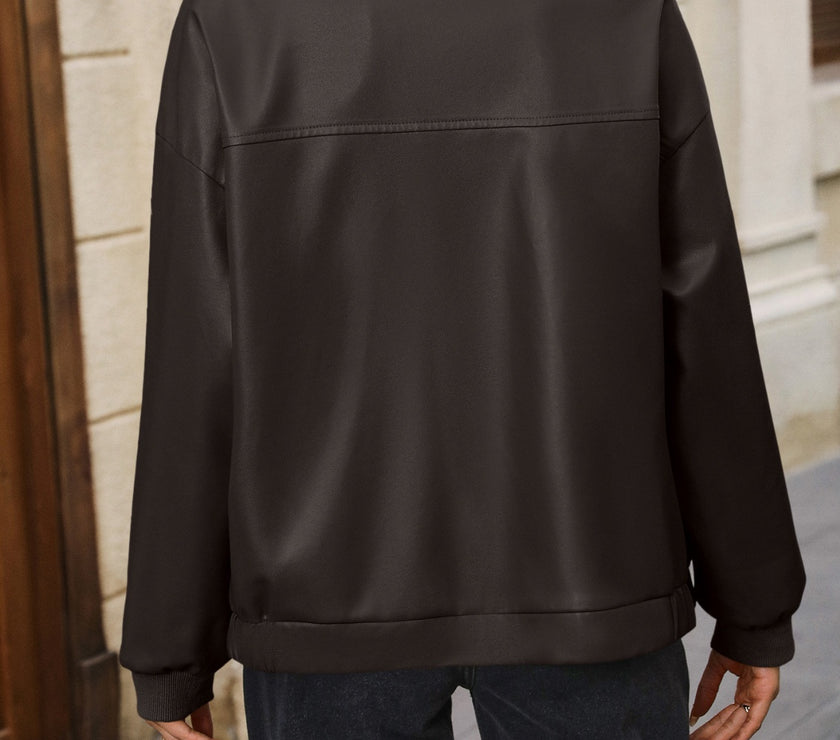 Ivy Lane Zip Up Baseball Collar Dropped Shoulder Jacket