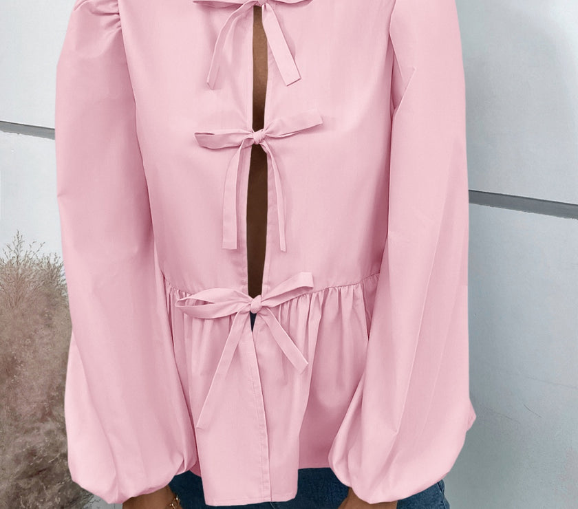 Ivy Lane Peplum Tied Long Sleeve Blouse