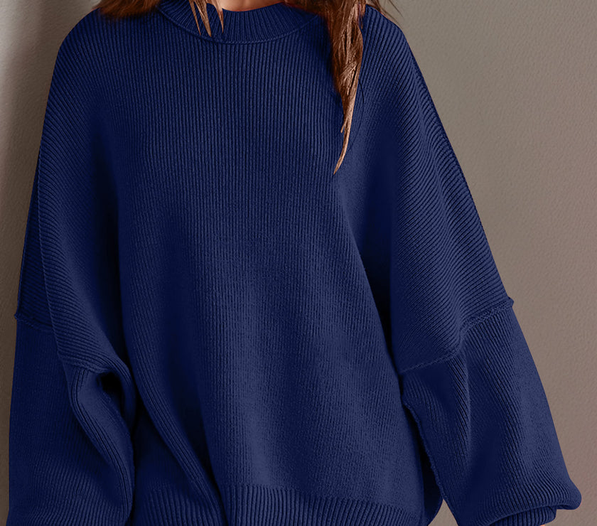 Double Take Side Slit Round Neck Long Sleeve Sweater