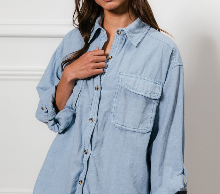 BiBi Button Down Stitch Detail Shirt with Chest Pockets