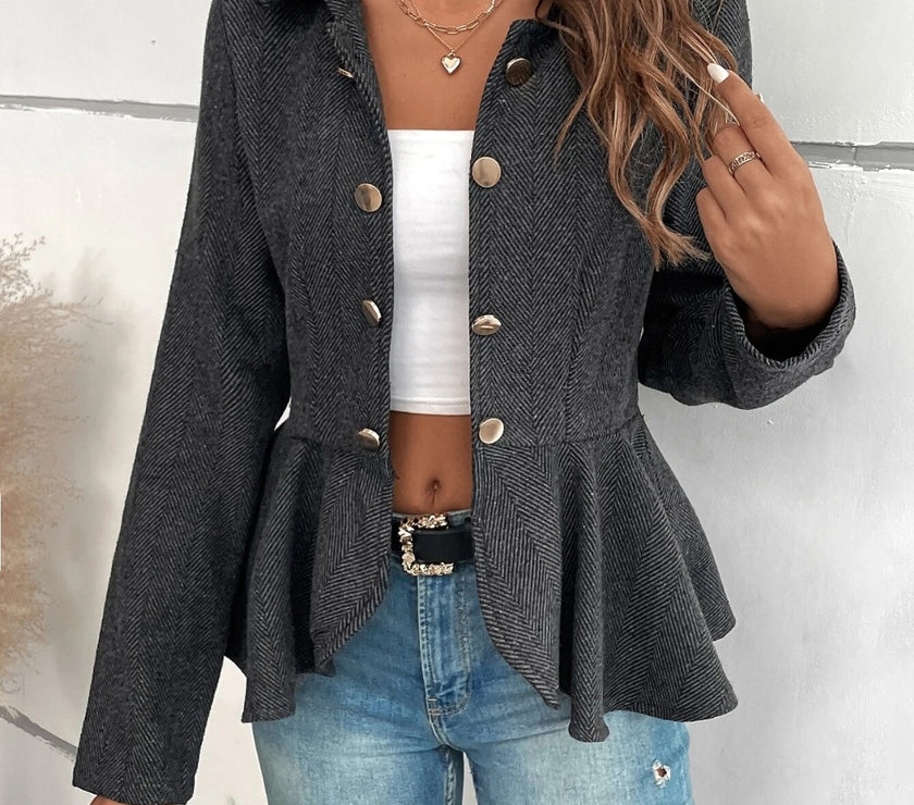Ruffle Hem Collared Blazer