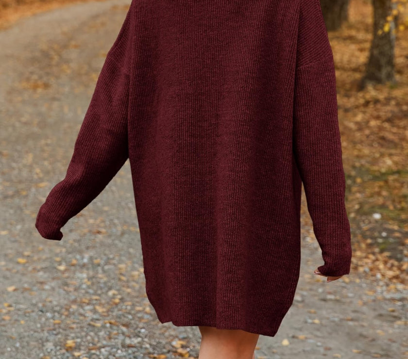 V-Neck Dropped Shoulder Sweater Dress