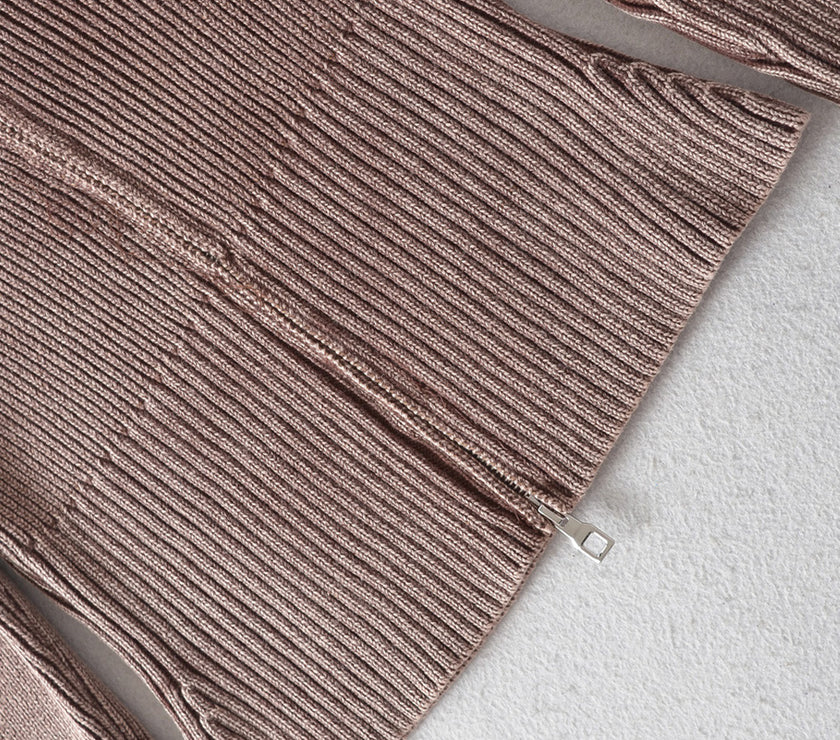 Double Take Ribbed Off-Shoulder Zip Up Long Sleeve Cardigan