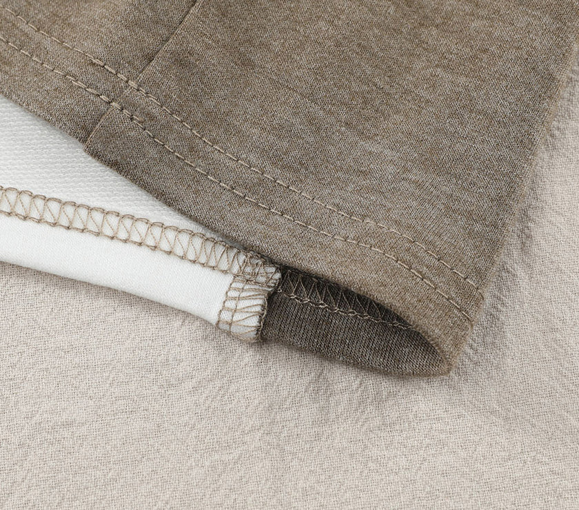 Exposed Seam Contrast Round Neck Long Sleeve Top