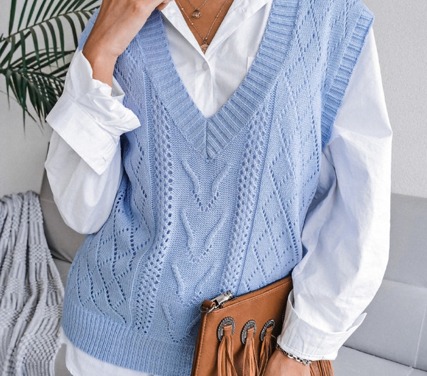 Openwork V-Neck Sweater Vest