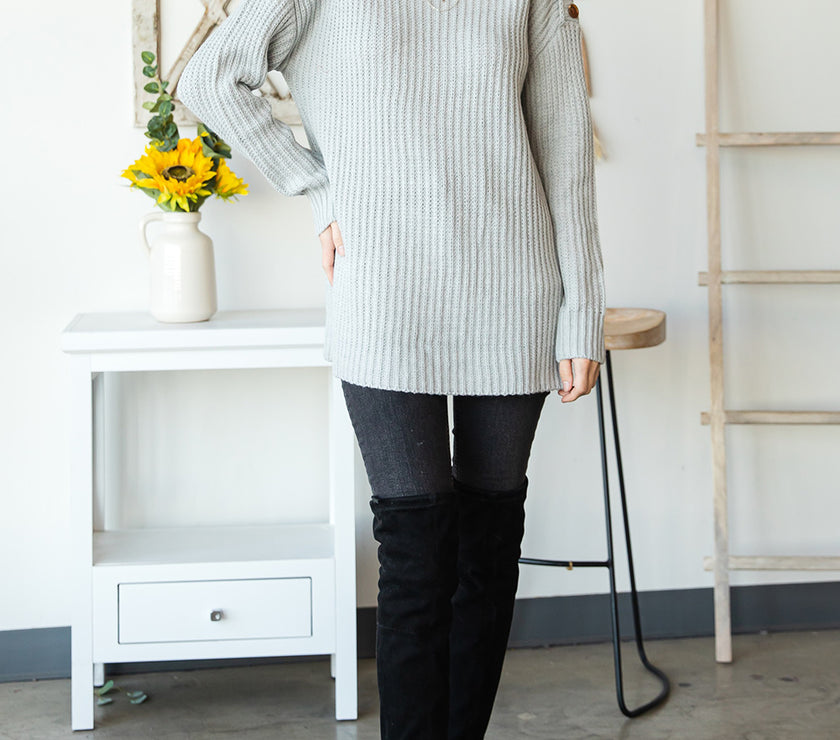 Side Slit Boat Neck Long Sleeve Sweater