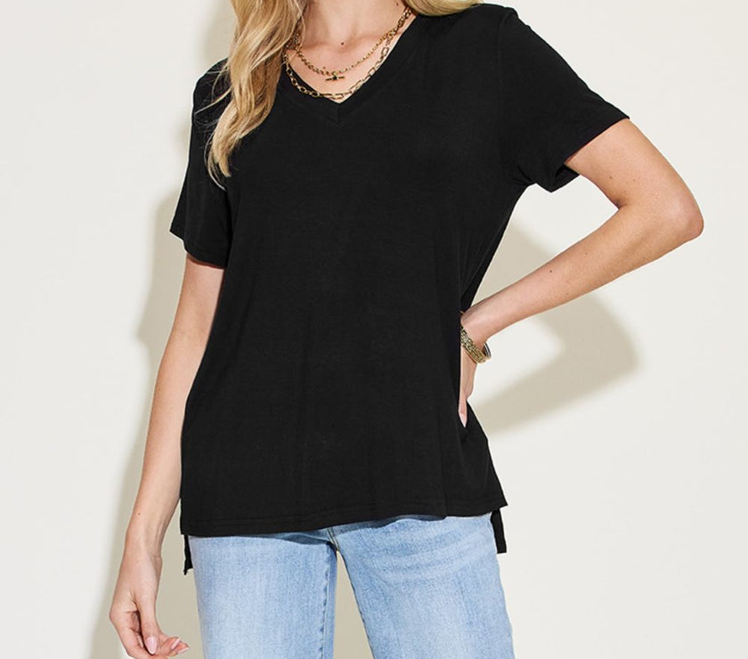 Basic Bae Full Size V-Neck High-Low T-Shirt