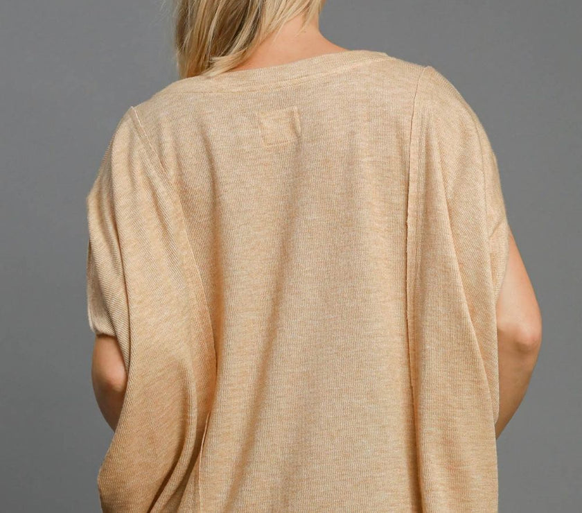 Umgee Exposed Seam Round Neck Batwing Sleeve Knit Top