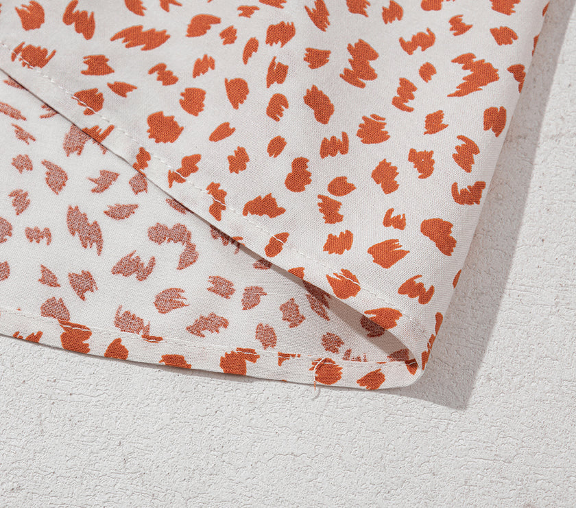 Red Printed Embroidery Detail Tie Split Neck Blouse