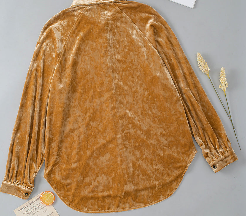 Button Down Loose Fit Velvet Shirt