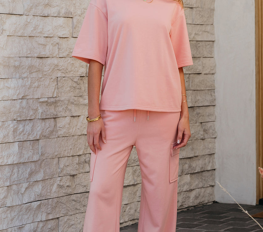 Apricot Pink Half Sleeve T-Shirt & Cargo Sweatpants Set