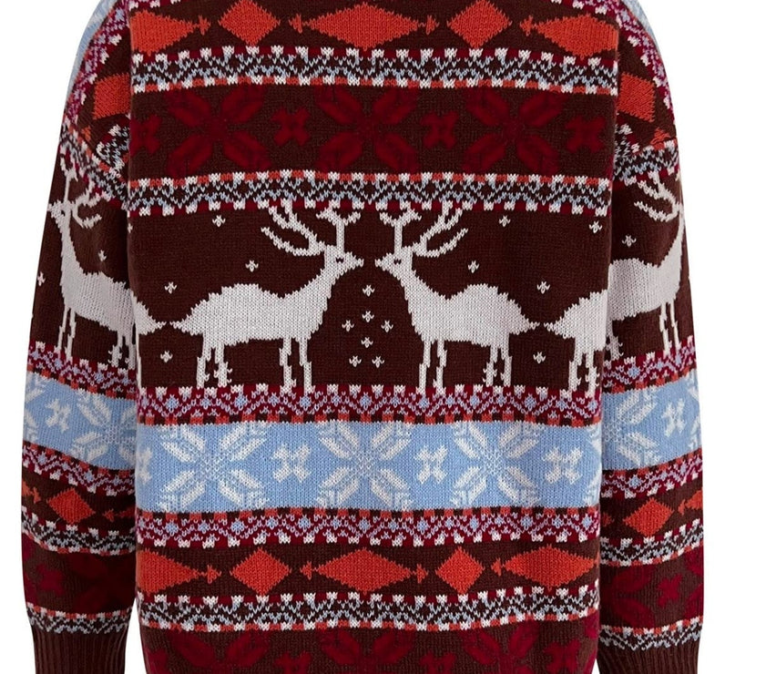 Geometric Round Neck Dropped Shoulder Sweater