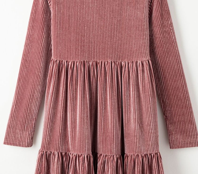Ruffle Hem Round Neck Long Sleeve Dress