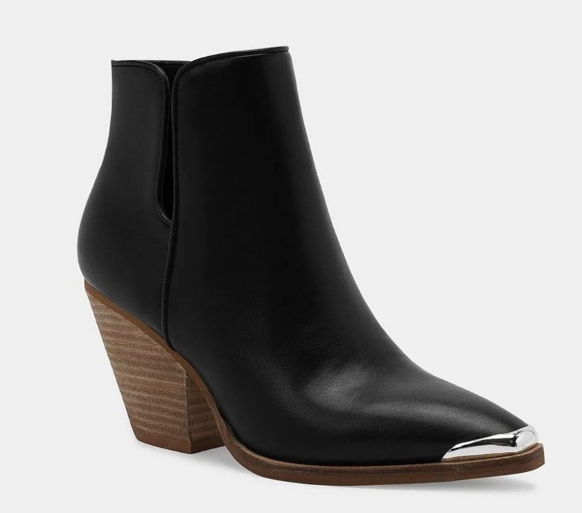 Beast Fashion Pointed Metal-Tip Toe Block Heel Ankle Boots