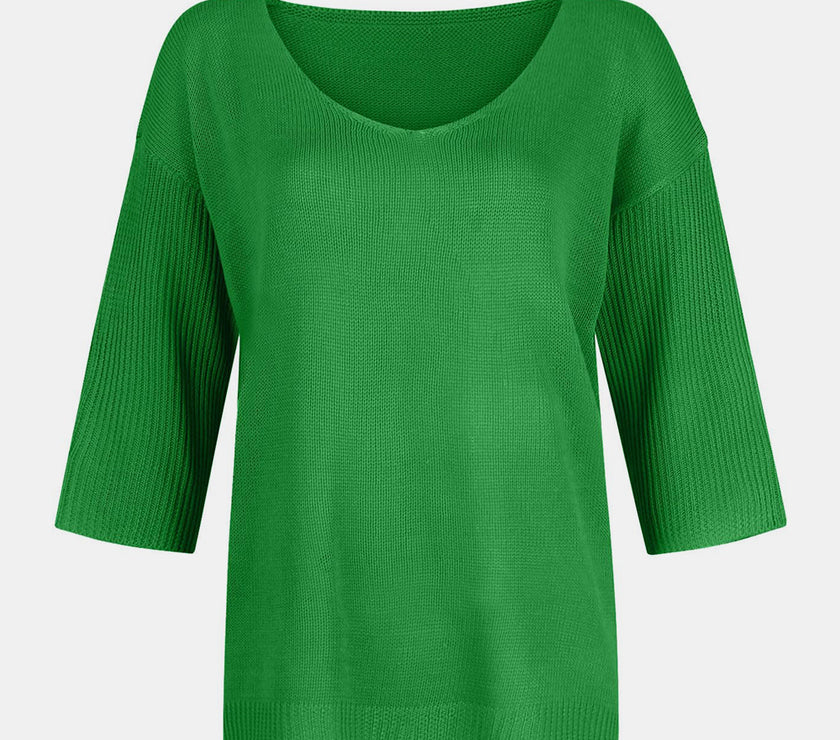 V-Neck Three-Quarter Sleeve Knit Top