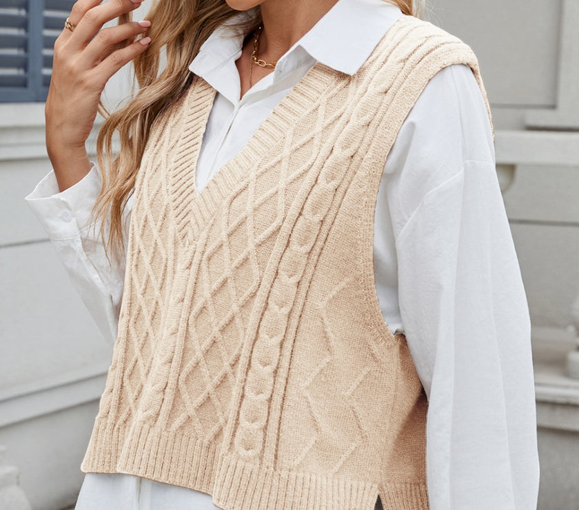 Cable-Knit V-Neck Sweater Vest