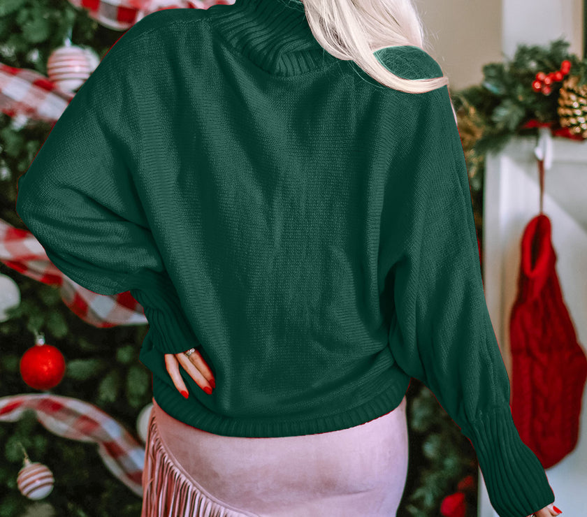 Double Take Full Size Merry Christmas Turtleneck Long Sleeve Sweater