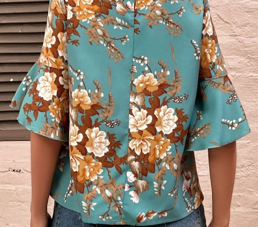 Printed Round Neck Half Sleeve Blouse