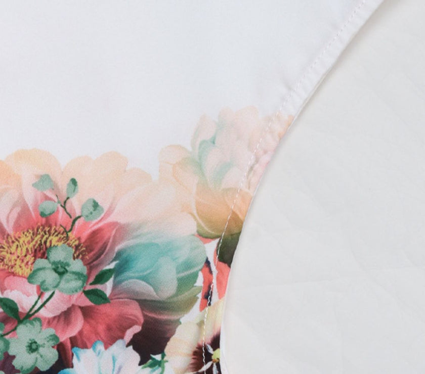 Tied Flower Printed Mock Neck Top