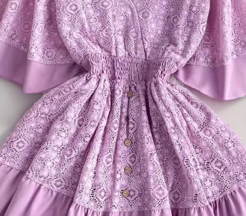 Ruffle Hem Tie Back Lace Mini Dress