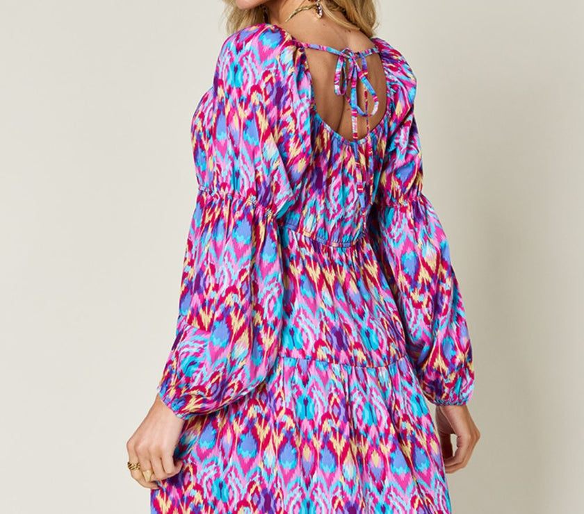 Double Take Full Size Printed Long Sleeve Dress