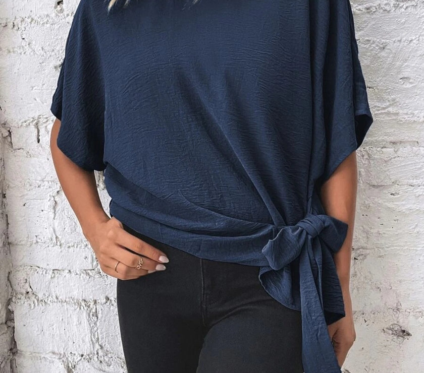 Knotted Round Neck Half Sleeve Blouse