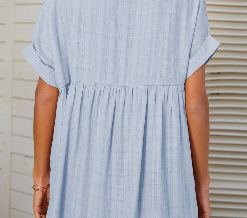 Mandy Side Slit Notched Short Sleeve Blouse