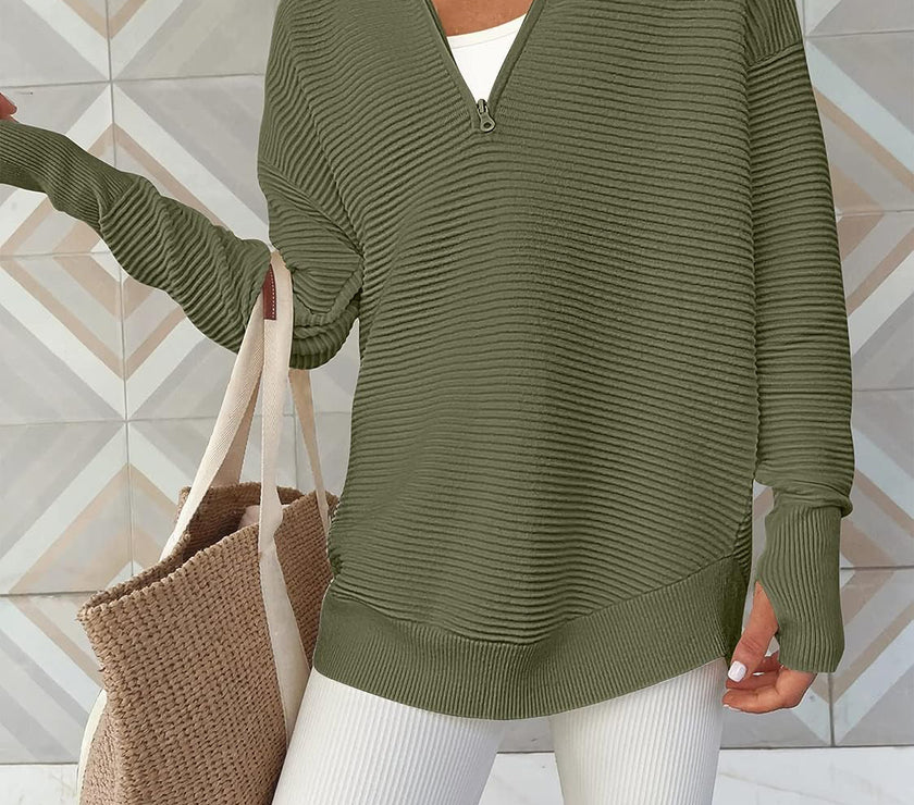 Half Zip Long Sleeve Knit Top