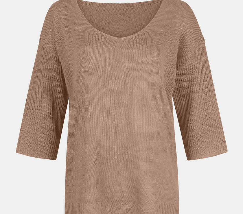 V-Neck Three-Quarter Sleeve Knit Top