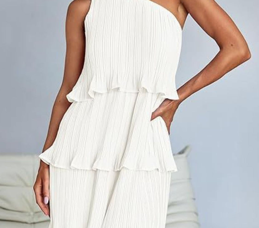 Layered Single Shoulder Mini Dress