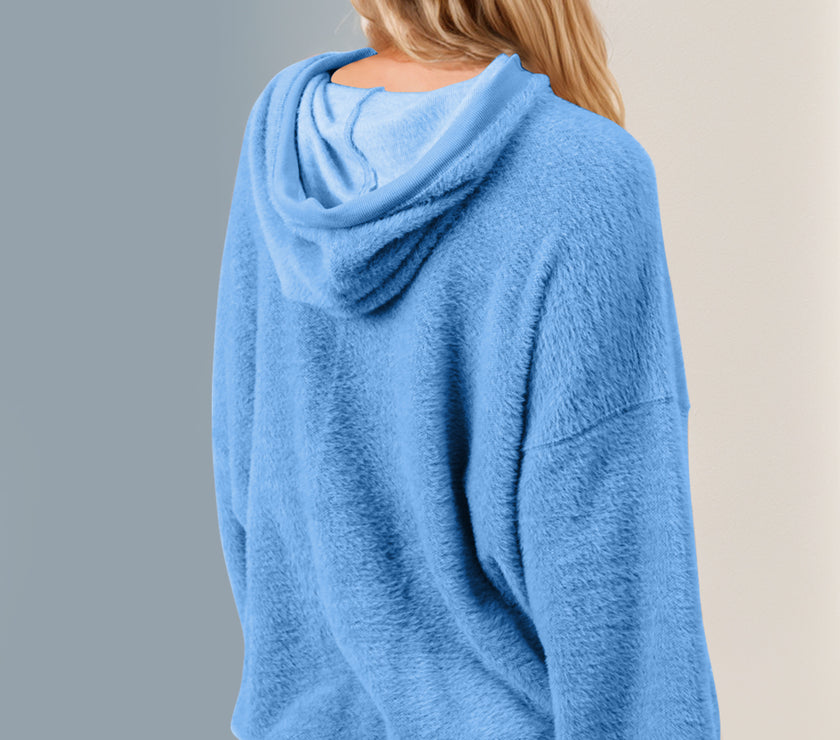 Double Take Half Zip Long Sleeve Hoodie with Kangaroo Pocket