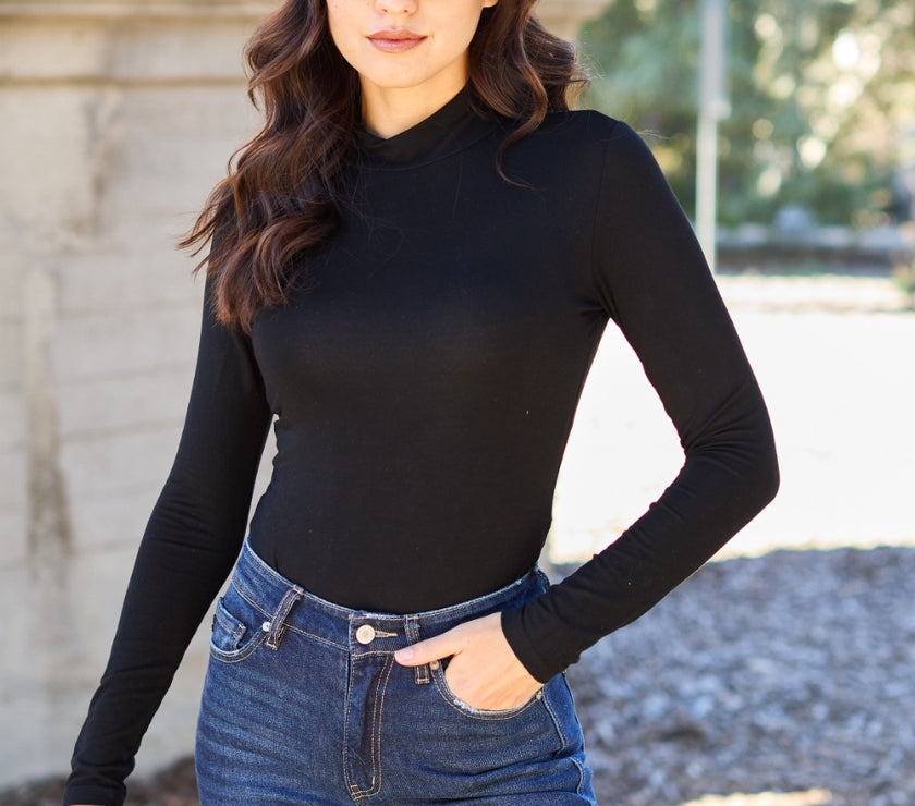Basic Bae Full Size Mock Neck Long Sleeve Bodysuit