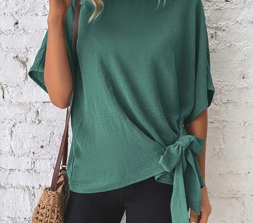 Knotted Round Neck Half Sleeve Blouse
