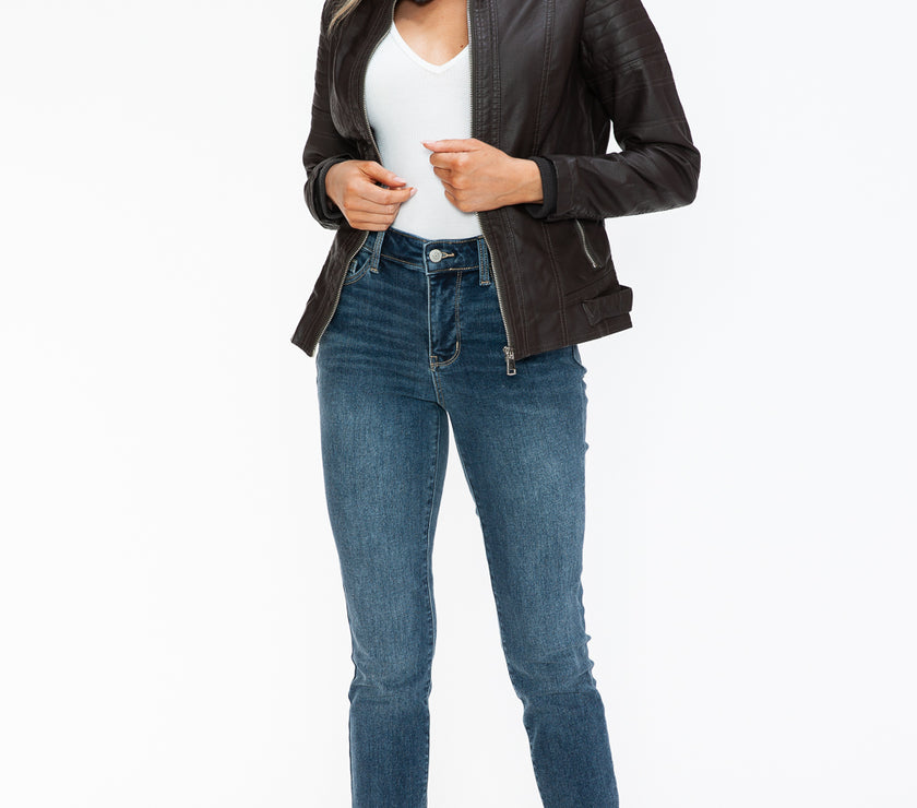 Snobbish PU Leather Biker Jacket with Side Zip Pockets