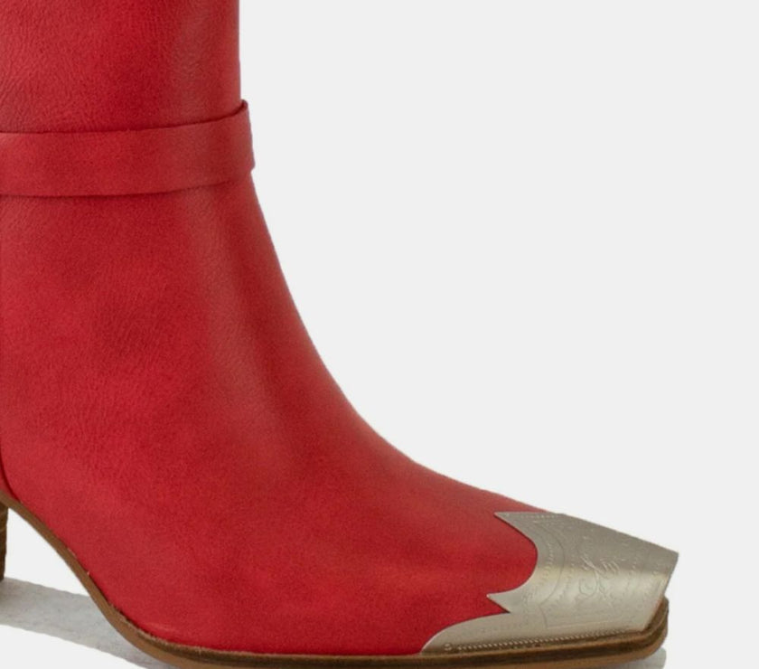 Beast Fashion Faux Leather Metal Toe Ankle Boots