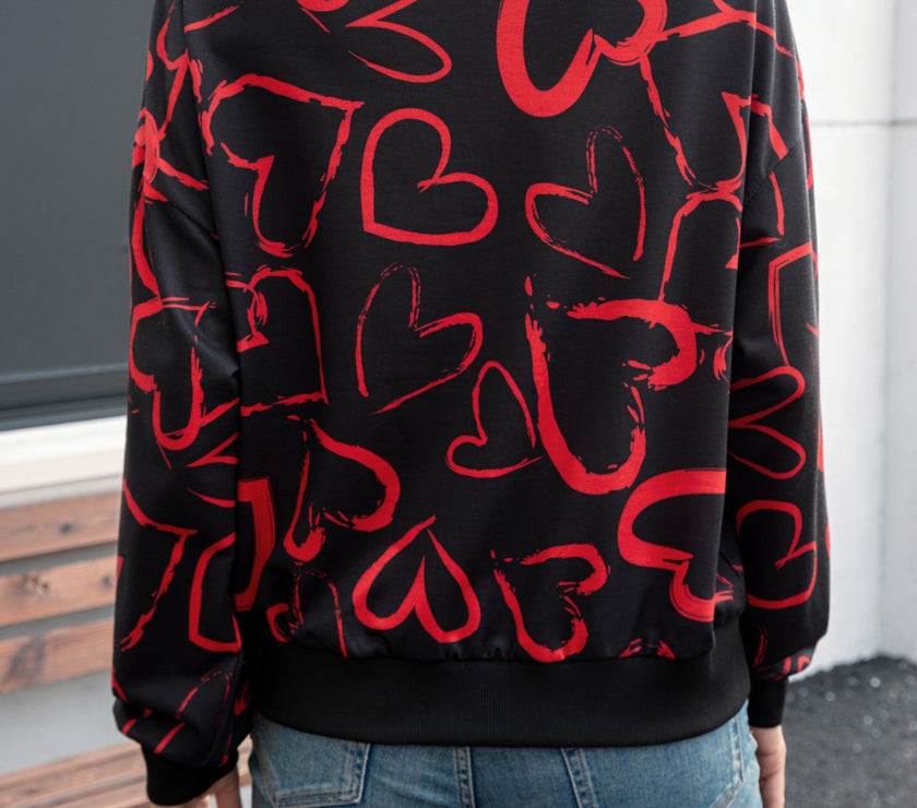 Heart Dropped Shoulder Long Sleeve Sweatshirt