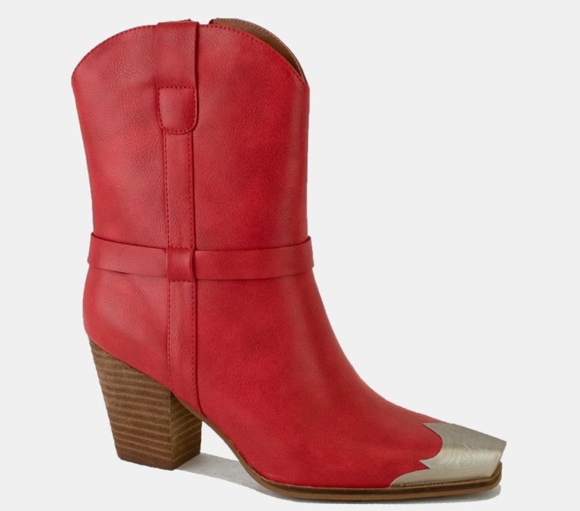 Beast Fashion Faux Leather Metal Toe Ankle Boots