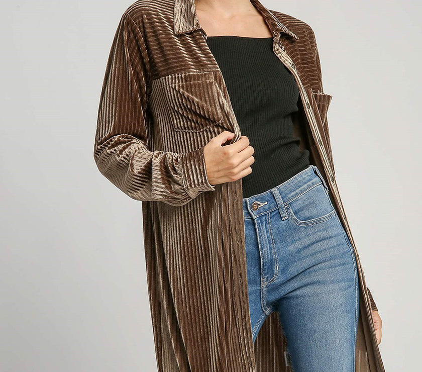 Umgee Texture Curved Hem Button Down Shirt Dress