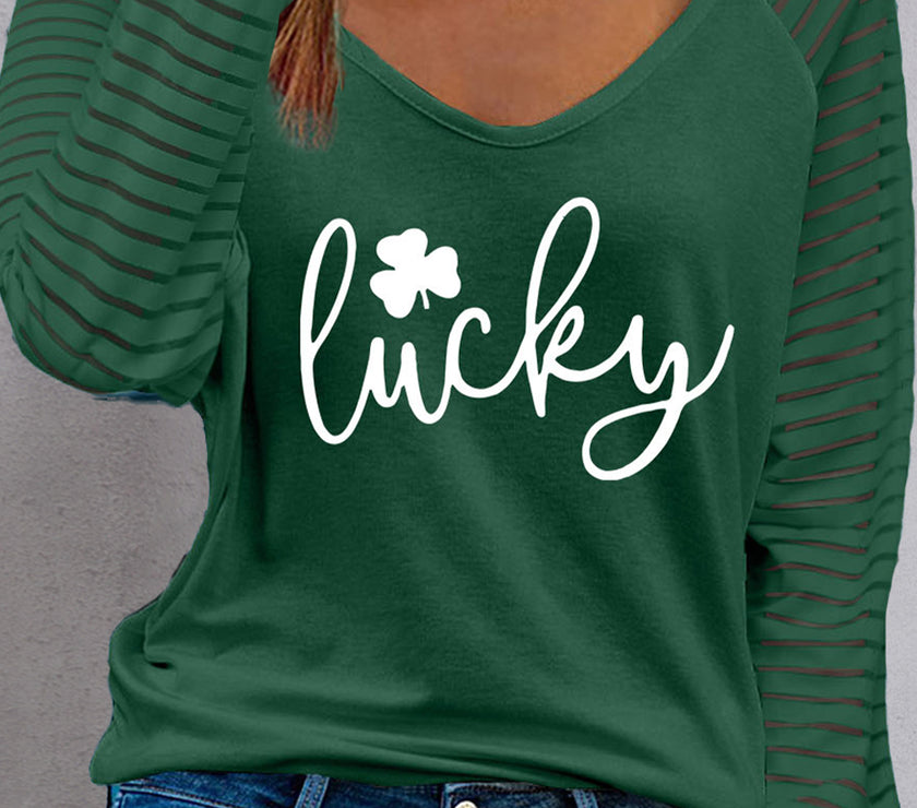 LUCKY V-Neck Raglan Sleeve Blouse