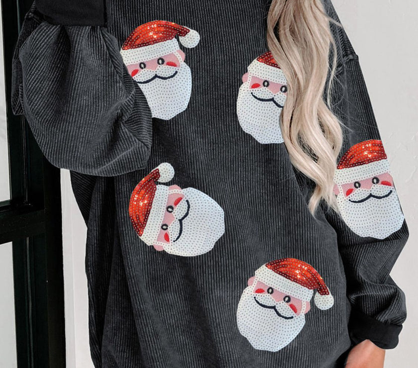 Sequin Santa Patch Ribbed Sweatshirt