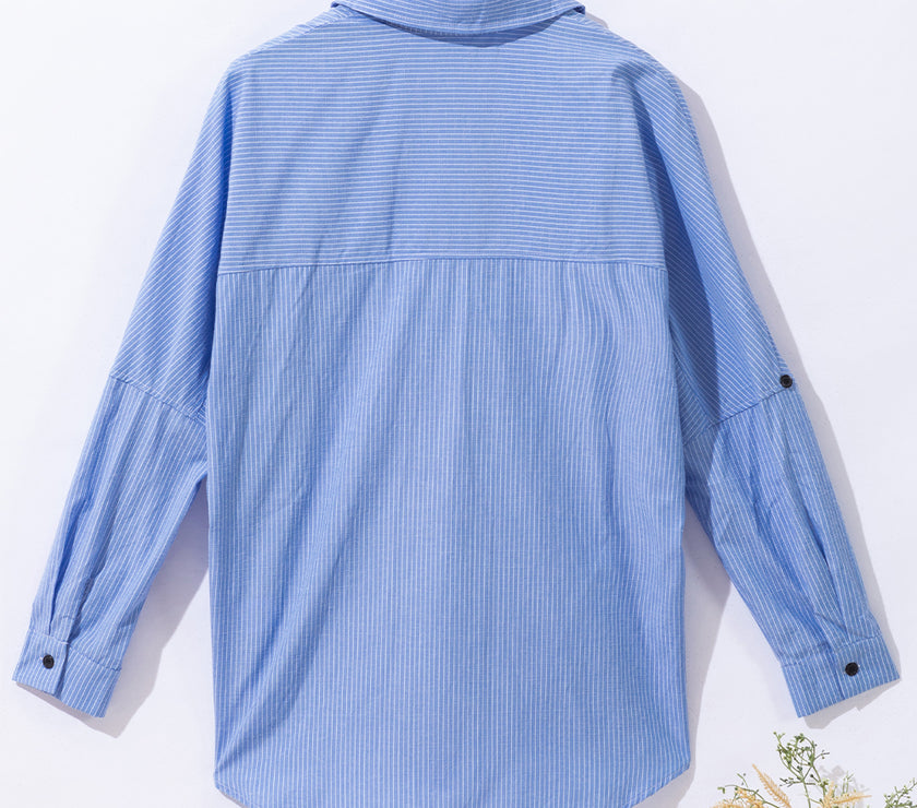 Striped Collared Neck Long Sleeve Shirt