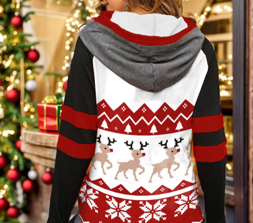 Double Take Full Size Christmas Drawstring Long Sleeve Hoodie